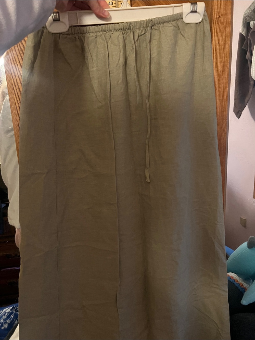 Women's Olive Drawstring Maxi Skirt - Classic Linen-Blend